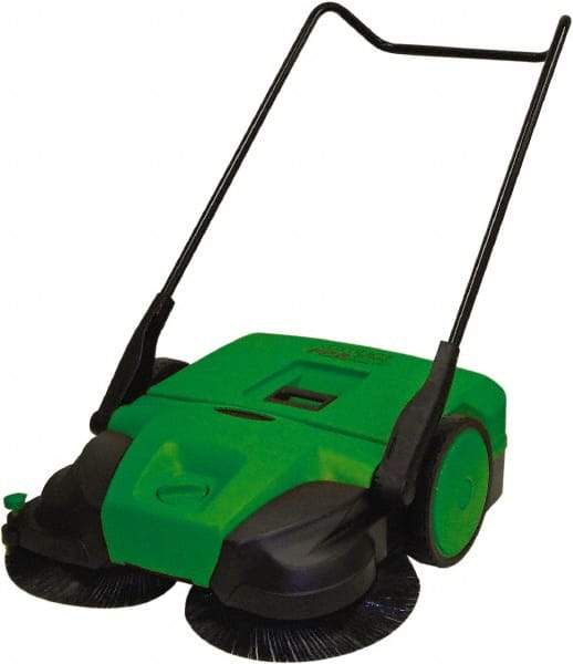 Bissell - 31" Sweeping Width, Triple Brush Walk Behind Sweeper - Manual Push, 1.76 Cu Ft Capacity - Exact Industrial Supply