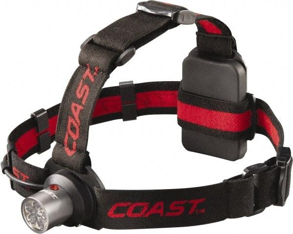 Coast Cutlery - White, Red LED Bulb, 145 Lumens, Hands-free Flashlight - Black, Red Plastic Body, 3 AAA Batteries Included - Exact Industrial Supply