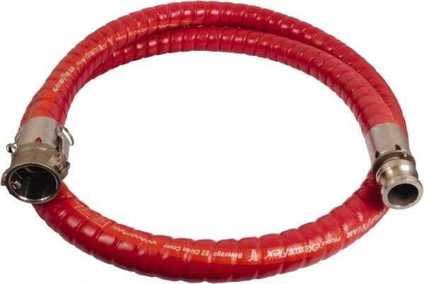 Continental ContiTech - 1" Inside x 1.52" Outside Diam, 220°F, Male x Female Camlock Food & Beverage Hose - 2" Bend Radius, Red, 15' Long, 250 Max psi, 29 Vacuum Rating - Exact Industrial Supply