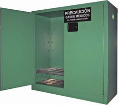 Securall Cabinets - 2 Door, Green Steel Standard Safety Cabinet for Flammable and Combustible Liquids - 44" High x 43" Wide x 18" Deep, Manual Closing Door, 3 Point Key Lock, D, E Cylinder Capacity - Exact Industrial Supply