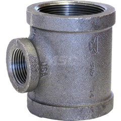 Black Tee: 2-1/2 x 2-1/2 x 2″, 150 psi, Threaded Malleable Iron, Galvanized Finish, Class 150