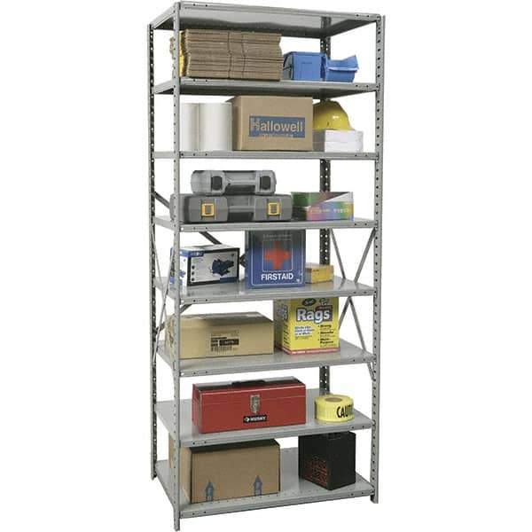 Hallowell - 8 Shelf Starter Medium-Duty Open Steel Shelving - 500 Lb Capacity, 36" Wide x 87" High x 12" Deep, Gray - Exact Industrial Supply