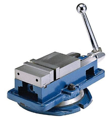 Interstate - 4" Jaw Width, 4" Jaw Opening Capacity, Horizontal Swivel Machine Vise - Manual Operation, 4,409 Lb Capacity, 1 Station, 14.85" Long x 4-31/32" High x 1-1/8" Deep, 1-1/8" Jaw Height - Exact Industrial Supply