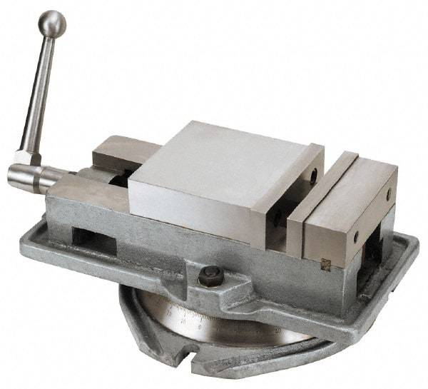 Interstate - 6" Jaw Width, 6" Jaw Opening Capacity, Horizontal Swivel Machine Vise - Manual Operation, 6,613 Lb Capacity, 1 Station, 19-1/8" Long x 6-7/32" High x 1-3/4" Deep, 1-1/2" Jaw Height - Exact Industrial Supply