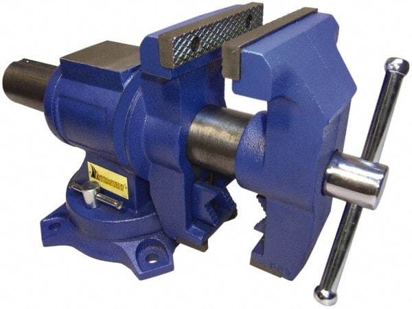 Interstate - 5" Jaw Width x 4-15/16" Jaw Opening Capacity, 2.64" Throat Depth, Bench & Pipe Combination Vise - 19/32 to 2.52" Pipe Capacity, Swivel Base, Bolt Down Attachment, Cast Iron - Exact Industrial Supply
