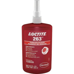 Loctite - 250 mL Bottle, Red, High Strength Liquid Threadlocker - Series 263, 24 hr Full Cure Time, Hand Tool, Heat Removal - Exact Industrial Supply