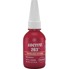 Loctite - 10 mL Bottle, Red, High Strength Liquid Threadlocker - Series 263, 24 hr Full Cure Time, Hand Tool, Heat Removal - Exact Industrial Supply