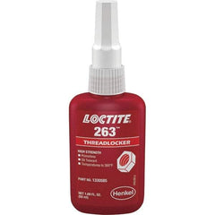 Loctite - 50 mL Bottle, Red, High Strength Liquid Threadlocker - Series 263, 24 hr Full Cure Time, Hand Tool, Heat Removal - Exact Industrial Supply