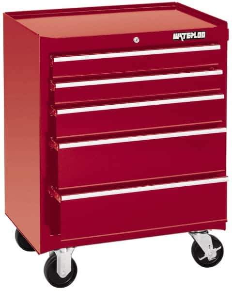 Waterloo - 5 Drawer 1,100 Lb Capacity Steel Tool Roller Cabinet - 26-1/2" Wide x 34-1/2" High x 18" Deep, Ball Bearing Drawer Slides, Red - Exact Industrial Supply