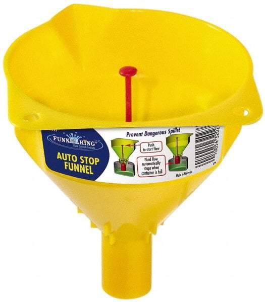 Funnel King - 16 oz Capacity Polypropylene Funnel - 5" Mouth OD, 1" Tip OD, 1-1/4" Straight Spout, Yellow - Exact Industrial Supply