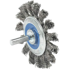 WALTER Surface Technologies - 2-3/4" OD, 1/4" Shank Diam, Knotted Steel Wheel Brush - 3/8" Face Width, 0.02" Filament Diam, 25,000 RPM - Exact Industrial Supply