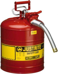 Justrite - 5 Gal Galvanized Steel Type II Safety Can - 17-1/2" High x 11-3/4" Diam, Red with Yellow - Exact Industrial Supply