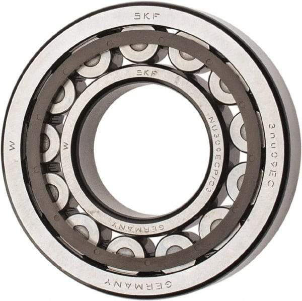 SKF - 45mm Bore Diam, 100mm Outside Diam, 25mm Wide Cylindrical Roller Bearing - 99,000 N Dynamic Capacity, 100,000 Lbs. Static Capacity - Exact Industrial Supply