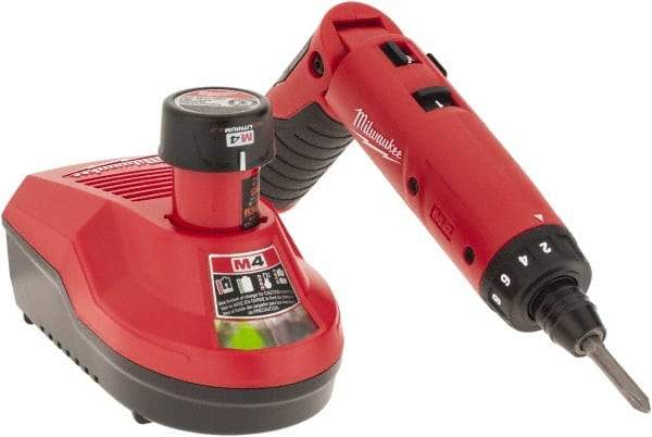 Milwaukee Tool - 4 Volts, Lithium-Ion Battery, Swivel Handle Cordless Screwdriver - 200, 600 RPM, 44 Inch/Lbs. Torque, Battery Included - Exact Industrial Supply