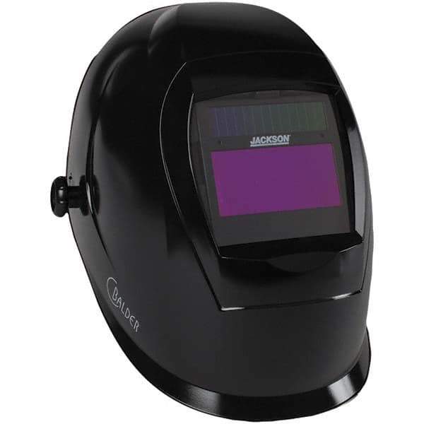 Jackson Safety - 3-25/32" Window Width x 1-13/16" Window Height, 9 to 13 Shade Auto-Darkening Lens, Fixed Front Welding Helmet - Black Thermoplastic Green Lens - Exact Industrial Supply