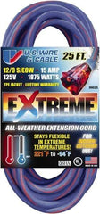 Value Collection - 25', 12/3 Gauge/Conductors, Blue/Pink Indoor & Outdoor Extension Cord - 1 Receptacle, 15 Amps, 125 Volts, UL SJEOW, NEMA 5-15P - Exact Industrial Supply
