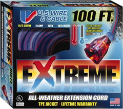 Value Collection - 100', 14/3 Gauge/Conductors, Blue/Pink Indoor & Outdoor Extension Cord - 1 Receptacle, 13 Amps, 125 Volts, UL SJEOW, NEMA 5-15P - Exact Industrial Supply