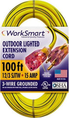 Value Collection - 100', 12/3 Gauge/Conductors, Yellow/Black Outdoor Extension Cord - 1 Receptacle, 15 Amps, UL SJTW, NEMA 5-15P - Exact Industrial Supply