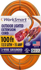 Value Collection - 100', 12/3 Gauge/Conductors, Orange/Blue Outdoor Extension Cord - 1 Receptacle, 15 Amps, UL SJTW, NEMA 5-15P - Exact Industrial Supply