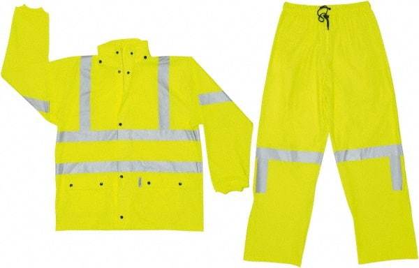 MCR Safety - Size 6XL, High Visibility Lime, Rain, Disposable Encapsulated Suit - Attached Hood, Elastic Ankle, Elastic Wrist - Exact Industrial Supply