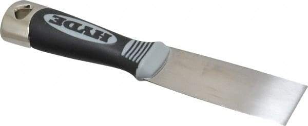 Hyde Tools - 1-1/2" Wide Chisel Edge Blade Stainless Steel Putty Knife - Flexible, Cushioned Grip Polypropylene Handle, 8" OAL - Exact Industrial Supply
