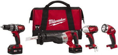 Milwaukee Tool - 18 Volt Cordless Tool Combination Kit - Includes 1/2" Hammer Drill, 1/4" Hex Impact Driver & Sawzall Reciprocating Saw, Lithium-Ion Battery Included - Exact Industrial Supply