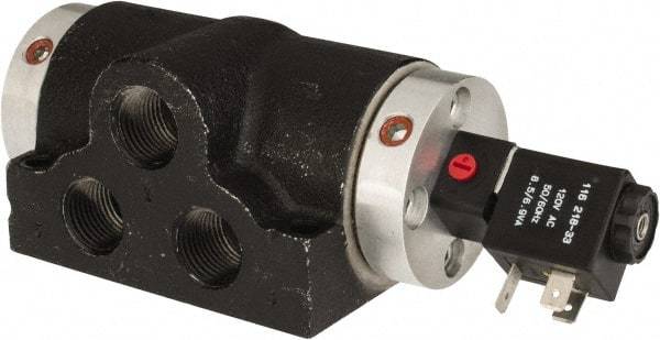 ARO/Ingersoll-Rand - 1/2" Inlet x 1/2" Outlet, Solenoid Actuator, Spring Return, 2 Position, Body Ported Solenoid Air Valve - 90 CFM, 24 VDC Input, 2.57 CV, 4 Way, 150 psi, 180° Max Temp, -10° Min Temp - Exact Industrial Supply