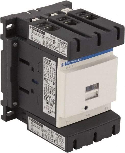 Schneider Electric - 3 Pole, 24 Coil VAC at 50/60 Hz, 115 Amp at 440 VAC, Nonreversible IEC Contactor - Bureau Veritas, CCC, CSA, CSA C22.2 No. 14, DNV, EN/IEC 60947-4-1, EN/IEC 60947-5-1, GL, GOST, LROS, RINA, RoHS Compliant, UL 508, UL Listed - Exact Industrial Supply