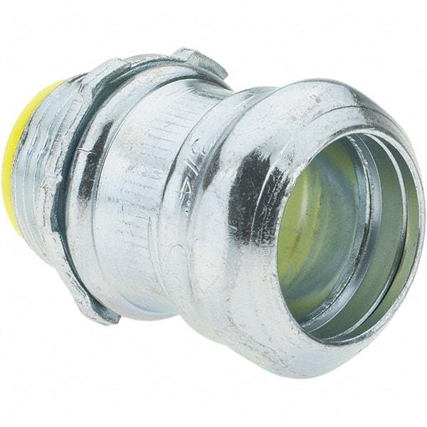 Value Collection - 3/4" Trade, Steel Compression Straight EMT Conduit Connector - Insulated - Exact Industrial Supply
