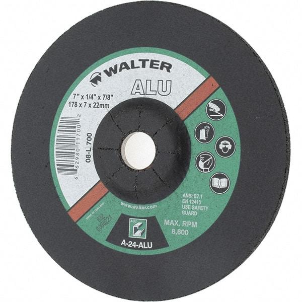 Value Collection - 7" Wheel Diam, 1/4" Wheel Thickness, 7/8" Arbor Hole, Type 27 Depressed Center Wheel - Aluminum Oxide, 8,600 Max RPM - Exact Industrial Supply