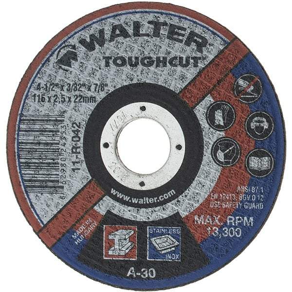 Value Collection - 4-1/2" 30 Grit Aluminum Oxide Cutoff Wheel - 3/32" Thick, 7/8" Arbor, 13,300 Max RPM - Exact Industrial Supply