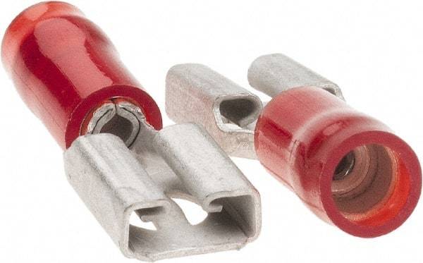 Value Collection - 22 to 18 AWG, Nylon, Partially Insulated, Female Wire Disconnect - 1/4" Wide Tab, Red, CSA Certified, UL Listed - Exact Industrial Supply