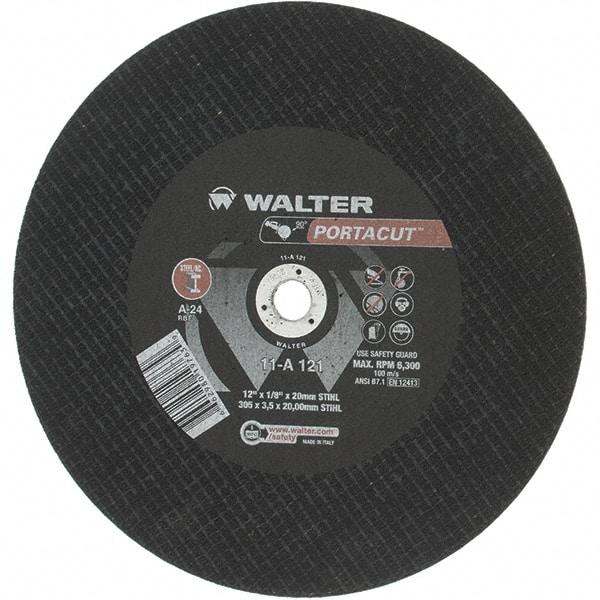Value Collection - 12" 24 Grit Aluminum Oxide Cutoff Wheel - 1/8" Thick, 20mm Arbor, 6,300 Max RPM - Exact Industrial Supply