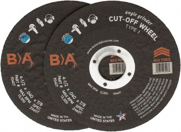 Value Collection - 4-1/2" Aluminum Oxide Cutoff Wheel - 0.04" Thick, 7/8" Arbor, 17,000 Max RPM - Exact Industrial Supply