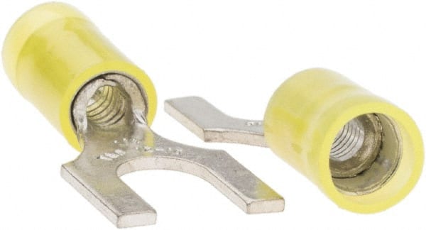 Value Collection - 1/4" Stud, 12 to 10 AWG Compatible, Partially Insulated, Crimp Connection, Standard Fork Terminal - Exact Industrial Supply