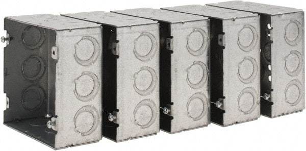 Value Collection - (17) 1/2 & 3/4" Knockouts, Steel Square Junction Box - 4-11/16" Overall Height x 4-11/16" Overall Width x 2-1/8" Overall Depth - Exact Industrial Supply