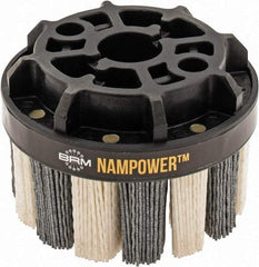 Brush Research Mfg. - 4" 120 Grit Ceramic/Silicon Carbide Tapered Disc Brush - Medium Grade, CNC Adapter Connector, 1.38" Trim Length, 7/8" Arbor Hole - Exact Industrial Supply