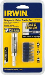 Irwin - 7 Piece, 1/4" Drive Screwdriver Drive Guide Set - #2 Phillips, 0.05 to 1/4" Hex, 1.27 to 10mm Hex, #1 & #2 Square Recess - Exact Industrial Supply