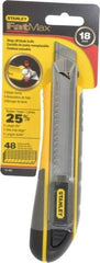 Stanley - Snap Utility Knife - 4-3/8" Blade, Yellow, Silver & Black TPE Handle, 6 Blades Included - Exact Industrial Supply