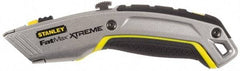 Stanley - Retractable Utility Knife - 2-7/16" Blade, Yellow, Silver & Black Zinc Handle, 4 Blades Included - Exact Industrial Supply