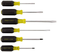 Stanley - 6 Piece Cabinet, Phillips & Slotted Screwdriver Set - Blade Sizes: Length 3, 4 & 6, Width 1/4, 5/16 & 3/16, Bit Sizes: Philips #1 to #2 - Exact Industrial Supply