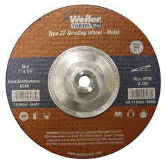 Weiler - 24 Grit, 7" Wheel Diam, 1/4" Wheel Thickness, Type 27 Depressed Center Wheel - Very Coarse Grade, Aluminum Oxide, Resinoid Bond, R Hardness, 8,500 Max RPM - Exact Industrial Supply