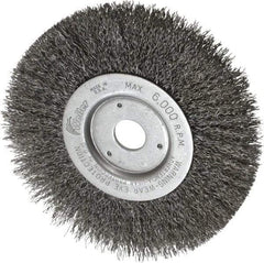 Weiler - 6" OD, 3/4" Arbor Hole, Crimped Wheel Brush - 1/2" Face Width, 1-7/16" Trim Length, 0.014" Filament Diam, 6,000 RPM - Exact Industrial Supply
