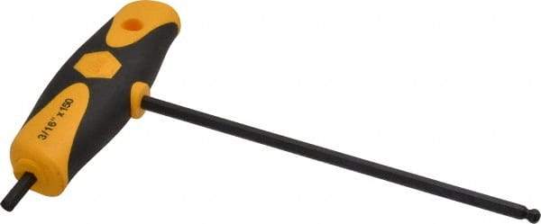 Wiha - 3/16" Hex, T-Handle Cushion Grip, Ball End Hex Key - 150mm OAL, Inch System of Measurement - Exact Industrial Supply