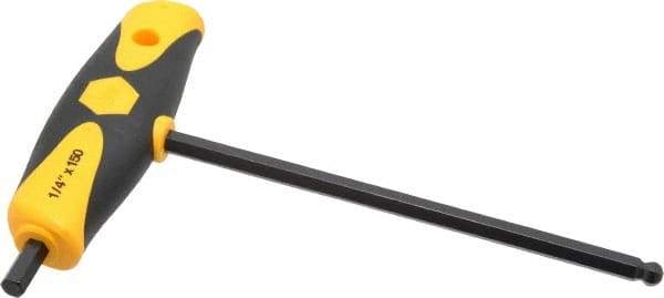 Wiha - 1/4" Hex, T-Handle Cushion Grip, Ball End Hex Key - 150mm OAL, Inch System of Measurement - Exact Industrial Supply