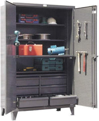 Strong Hold - 4 Shelf Pegboard Storage Cabinet - Steel, 48" Wide x 24" Deep x 78" High, Dark Gray - Exact Industrial Supply