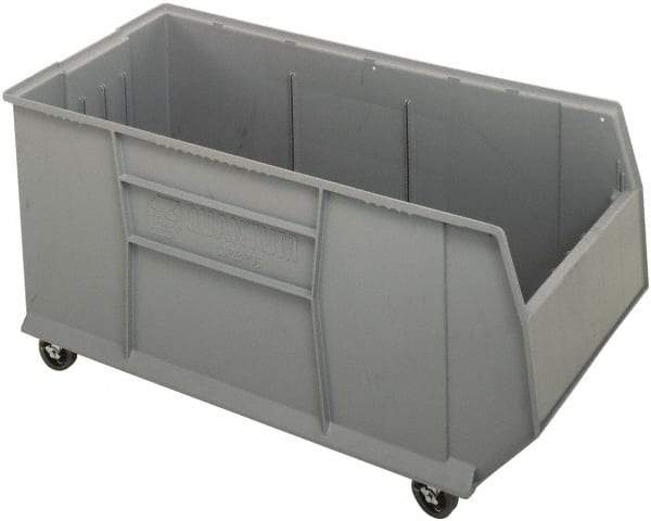 Quantum Storage - 175 Lb. Load Capacity, 41-7/8" Deep, Gray Polypropylene Hopper Stacking Bin - 17-1/2" High x 16-1/2" Wide x 41-7/8" Long - Exact Industrial Supply