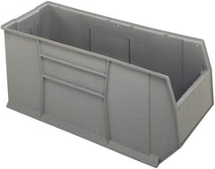 Quantum Storage - 175 Lb. Load Capacity, 41-7/8" Deep, Gray Polypropylene Hopper Stacking Bin - 17-1/2" High x 16-1/2" Wide x 41-7/8" Long - Exact Industrial Supply