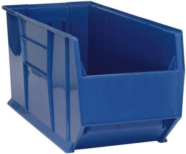 Quantum Storage - 175 Lb. Load Capacity, 41-7/8" Deep, Blue Polypropylene Hopper Stacking Bin - 17-1/2" High x 16-1/2" Wide x 41-7/8" Long - Exact Industrial Supply