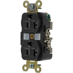 Hubbell Wiring Device-Kellems - 125V 20A NEMA 5-20R Industrial Grade Black Straight Blade Duplex Receptacle - Exact Industrial Supply